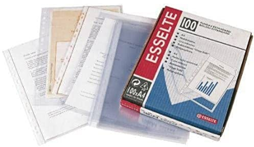 Esselte, Funda perforada multitaladro (16 taladros), tamaño folio para proteger documentos en casa, oficina o en el colegio, caja de 100 unidades, PP (polipropileno) 100% reciclable, 46114