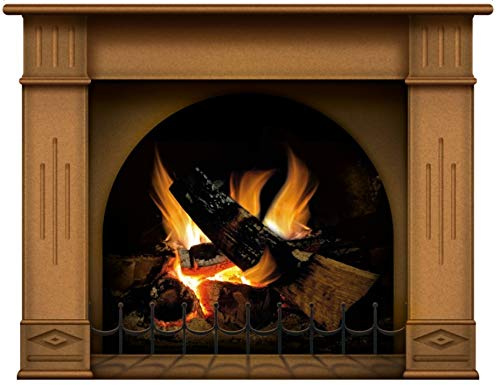 Wandaufkleber Kamin mit brennendem Feuer Wandtattoo Dekoration Brennholz Flammen fotorealistische Kunst Poster (Groß Braun)