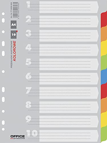 OFFICER PRODUCTS Trennblätter Karton-Register 10-teilig/ 10 + 1 Blatt/Deckblatt mit Zahlenaufdruck/für DIN A4/ 11-fach gelocht/für die Ordner-Organisation im Büro, 21071021-99, sortiert, 227x297mm