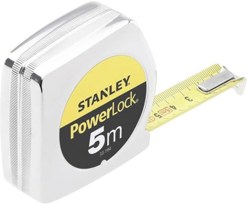 Stanley Bandmaß Powerlock 1-33-194 (5m, 19mm breit, robustes Kunststoffgehäuse, mit metrischer Skalierung, dreifache Vernietung, mit Gürtelclip, Feststeller & automatischer Rücklauf)
