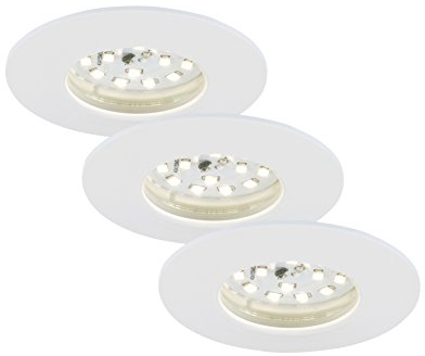 BRILONER 7204-036 Luminaires encastrés LED, Lot de 3, plafonniers de 5 Watts, 400 lumens chacun, 3 000 Kelvin, IP44, Blanc, 75 x 28 mm (D x H), Plastique, 5 W