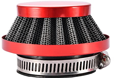 GOOFIT Filtro de Aire Conico Moto 42-44mm Universal Aluminio Vertical Universal Pit Bike reemplazo para 47cc 49cc 50cc 70cc 90cc 110cc 125cc Motocross Ciclomotor Pocket Bike Scooter Quad Rojo