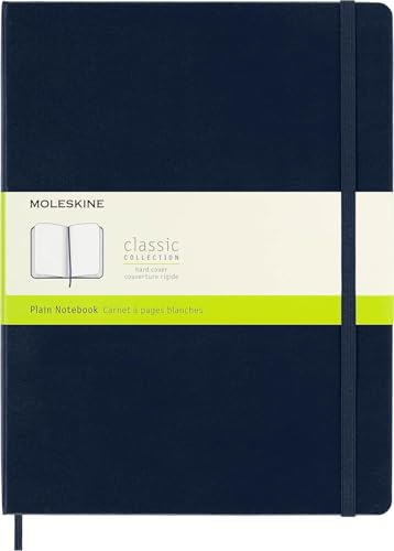 Moleskine Classic Notebook, Taccuino con Pagine Bianche, Copertina Rigida e Chiusura Elastica, Formato XL 19 x 25 cm, Colore Blu Zaffiro, 192 Pagine