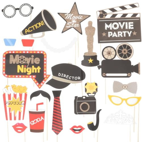 21-teilige Fotorequisiten für Filmabende, handgehaltene Fotorequisiten für Partys mit Filmthema, Retro-Dekoration für Hochzeit, Geburtstag, Jubiläum