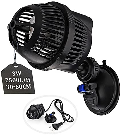 EXLECO Pompa ad Onda per acquari Wavemaker 2500L/H 3Watt Pompa di circolazione per circolazione JVP-100A per acquari Max.60cm per Acqua Dolce e salata con Ventosa