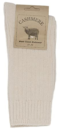 WEST COAST KNITWEAR Women's Fine Cashmere and Merino Wool Super Soft and Warm Winter Fluffy Mid-Calf Socks (Beige)
