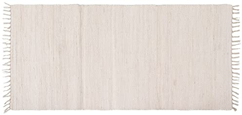 ABC Italia Flickenteppich, Fleckerlteppich, Teppich waschbar, Baumwolle, Fransen, einfarbig, nachhaltiger Handwebteppich, Farbe:Taupe, Größe:120 x 180 cm