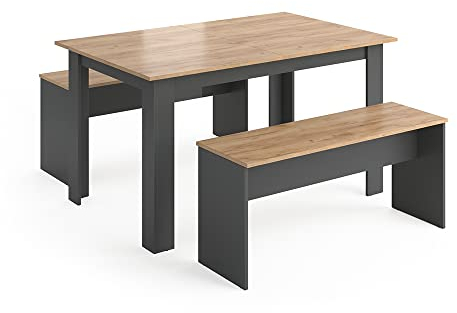 Vicco Esstisch Set Sentio, Anthrazit/Goldkraft Eiche, 137.6 x 92.8 cm mit 2 Bänken