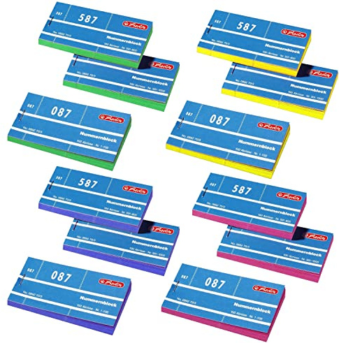 Herlitz Nummernblöcke 1-1000 Nummer 1-1000 10x100 Abrisse (100x100 Abrisse, 4 Farben Sortiert ohne Weiß)