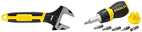 Stanley 090947 6in MaxSteel Adjustable Wrench & 066358 Multi-Bit Stubby Screwdriver
