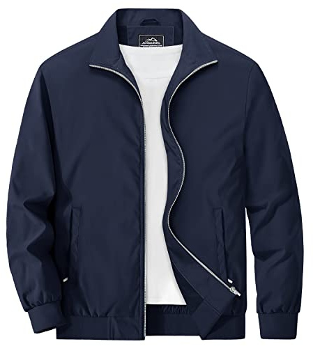 MAGCOMSEN Chaquetas de béisbol delgadas de verano para hombre, chaqueta ligera y casual, abrigo de bombardero militar con bolsillos, azul marino, M