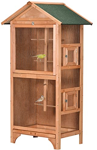 PawHut Jaula para Pájaros de Madera con 3 Puertas 80,5x57x153 cm Natural