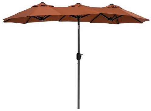 Outsunny Ombrellone da Giardino Doppio Inclinabile a 45° con Manovella e 3 Prese d'Aria, Ombrellone da Esterno in Acciaio e Poliestere, 295x152x222 cm, Rosso Ruggine