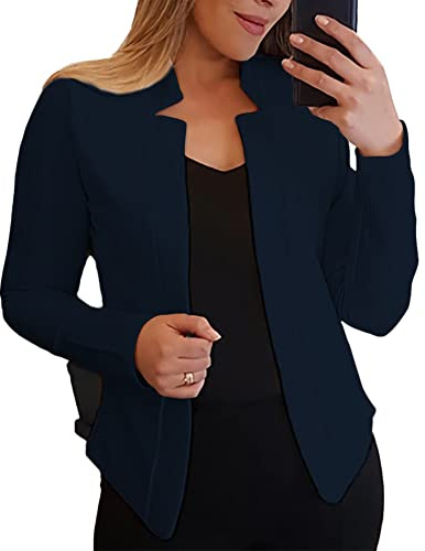 YAOTT Blazer för kvinnor långärmad kostymjacka enfärgad öppen framsida cardigan kappa damer elegant ledig arbete kontor beskurna kavajer företag bolero jacka toppar kappa ytterkläder, Färg P, XXS