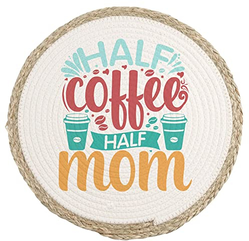 Half Mom Half Coffe - Metà Mamma Metà Caffè Tovaglietta Alimentare in Vimini Personalizzata Idea Regalo Festa della Mamma 2023 Compleanno Natale Pasqua Sottopiatto Colazione Pranzo Cena Casa Ufficio