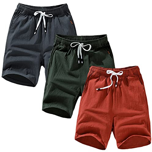 amropi Uomo Pacco da 3 Pantaloncini Sportivi Shorts Estivi Bermuda Cargo Pantaloni Corti Grigio Verde Arancione,5XL