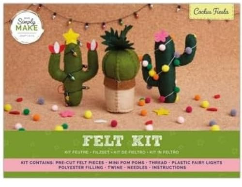 Simply Make Lot de 3 cactus en feutre - Kit de feutrage pour adultes et enfants plus âgés, faites de belles décorations pour votre maison, accessoires de cuisine, travaux manuels en feutre font un