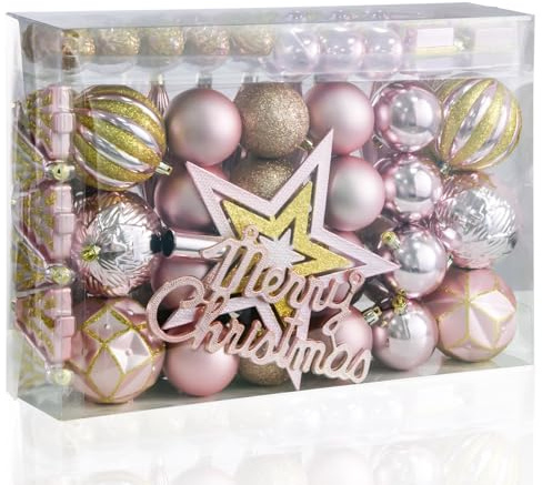 LARAINE Christmas Balls Ornaments 88 Pcs Decorations for Christmas Tree, Shatterproof Hanging Ball Variety Gift Set of Holiday Party Wedding Decoration (Rosegold)