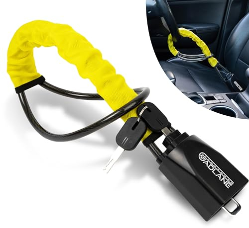 GADLANE Sicherheitsgurtschloss Lenkradschloss - Doppel Autoschloss Diebstahlsicherung - Hohe Sichtbarkeit Lenkradkralle für Auto, Wohnwagen, Wohnmobil - mit 2 Schlüssel (Gelb)