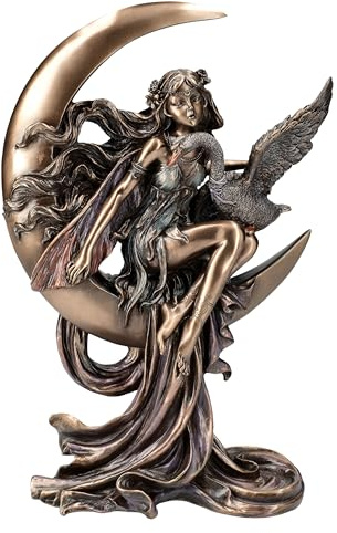 Veronese Elfenfigur mit Schwan auf Mond: Bronziert, 24,5 cm, Kunststein, Fee Statue Skultpur Fantasy Deko