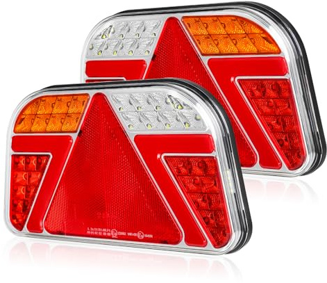 Yuanjoy 2 Stück LED Anhänger Rücklicht, 12V 24V Rückleuchten, IP67 Wasserdicht mit Fahr, Brems, Lenk, Rückfahr, Nebelschlusslicht, Kennzeichenbeleuchtung für LKW, Wohnwagen, Van, Traktor