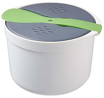 ANSNOW Rice Cooking, Microwave Rice Cooker Steamer, 2L Pot Microwaveable Microwave Pressure Steamer Cooker, for Rice Veggies Ramen Potato Pasta, Green/Green