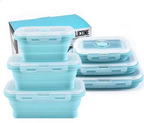 Elegauit Faltbare Schüsseln, 3-teiliges Set mit faltbaren Aufbewahrungsbehältern aus Silikon mit Deckeln für Mikrowelle, Spülmaschine, Gefrierschrank, unverzichtbares (350 ml, 500 ml, 800 ml)