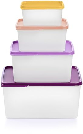 Tupperware Keeptabs stapelbares Lebensmittelaufbewahrungs-Set, mehrfarbige Deckel, stapelbar, spülmaschinenfest und BPA-frei (4 Behälter, 4 Deckel)