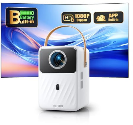 【Batterie&Android TV】Vidéoprojecteur Portable, TOPTRO Projecteur Video Portable FHD 1080P,380ANSI Videoprojecteur 5G WiFi Bluetooth Auto Keystone&Focus Électrique,Retroprojecteur Extérieur/Home Cinéma