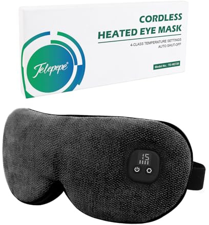 Telepepe Máscara térmica para ojos secos, compresa inalámbrica para ojos cálidos, 4 niveles de calor, sincronización de 4 niveles, recargable de 1000 mAh, blefaritis, orzuelos, funda lavable, viajes,