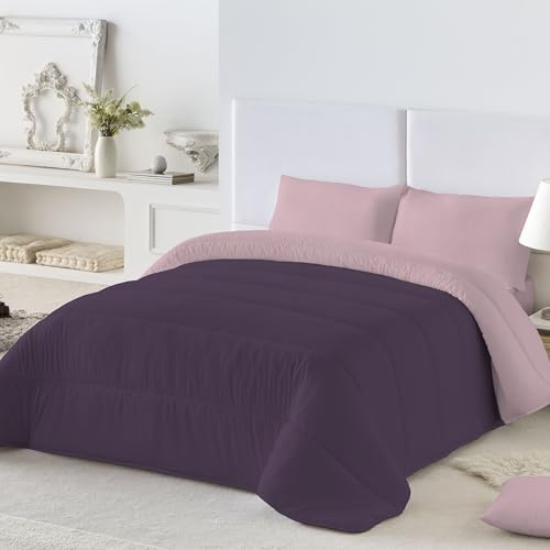 NATURALS - Edredón Nórdico 300 Gramos Liso Bicolor - Reversible - Microfibra Extrasuave - Acolchado Gran Confort y Transpirable - Berenjena/Rosa Viejo - Cama 90/105 (180x260 cm) - Fabricado en España