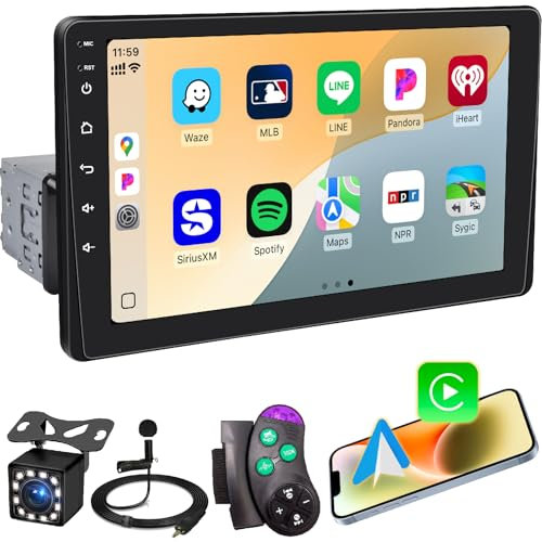 9” Single Din Car Stereo with Wireless Apple Carplay, Car FM Radio Bluetooth 5.2, 1024*600 IPS Touchscreen Big Screen, Android Auto, Backup Camera, Digitial Audio Receiver, GPS Navigation, 180 Watts