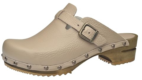 Sanita Kristel Mule Clog | Original Handmade Wooden Leather Clog for Women | Sustainable Sole | Latte Brown | 7.5 UK