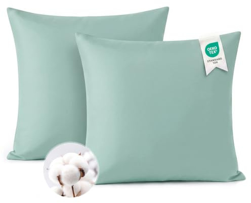 Aisbo Kissenbezug 80x80 Baumwolle 2er Set - weiche Kopfkissenbezug 80 x 80 Grün mit Reißverschluss, 80x80cm Salbeigrün Pillow Cover Pillowcase