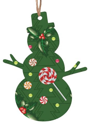 Weihnachtsschmuck aus Holz für Baumdekoration, Süßigkeiten, Lutscher, Stechpalme, Beere, hängende Weihnachtsbaumschmuck, Kugel, Heimdekoration (Schneemann-Form)