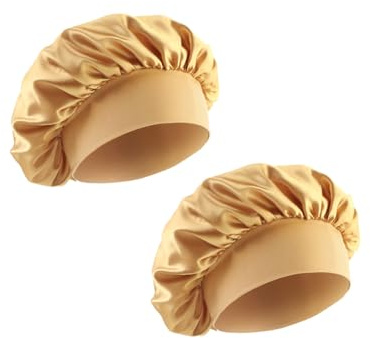 Kellegour 2 Stück Seidenhaube zum Schlafe,Satin Haarhaube Verstellbare Schlafkappe,Damen Satin Bonnet Schlafhaube Seide Schlafmütze Satin für Frauen Mädchen Lockiges Naturhaar(Golden)