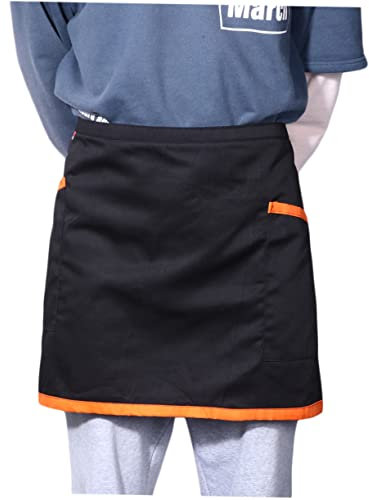 Cabilock Unisex Halblange Kochschürze Mit Taschen Kurzschürze Für Kellner Und Köche Praktische Arbeitskleidung Für Restaurant Und Küche Schwarz Mit Orangefarbener Kante