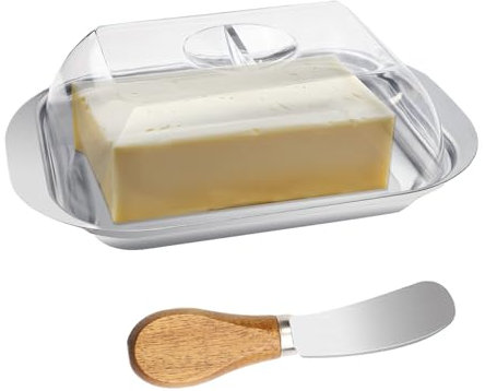 TAIHOBO Butter Dish with Lid and Knife, Butter Dishes 17.8×11.5×5.5cm, Stainless Steel Butter Dish with Lid, Durable Butter Holder for Storing Butter Cheese Pastries, Keeps Food Fresh Longer