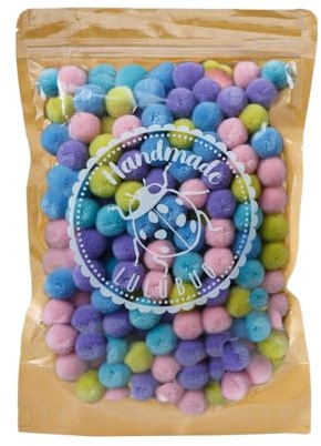 Lulubug Pompons zum Basteln, 200 Stück | 2cm, Kaschmir Optik | Verschließbarer Zipper | Bälle zum Basteln für alle Bastelfreunde, DIY, Nähen | Unicorn