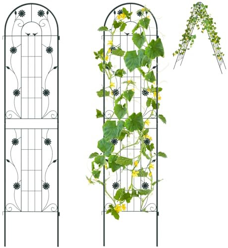 Garten-Rankgitter aus verzinktem Metall, 180 x 220 cm, hoher Zaun für Kletterpflanzen, rostfreie Gitterplatten für Rosen, Gemüse, Grün, 2 Stück