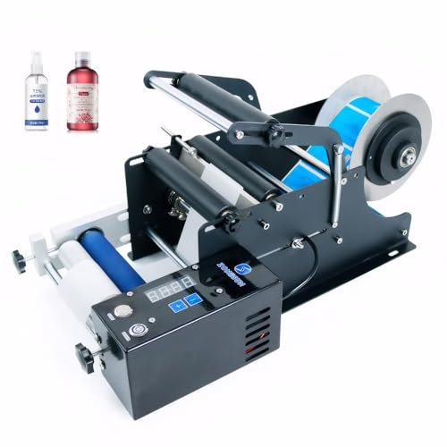 Elektrischer Etikettenapplikator für runde Flaschen, Etikettiermaschine 15–30 Stück/min, Etikettiergerät für Glas- und Kunststoffflaschen mit einem Durchmesser von 15–120 mm, Verpackungsmaschine für