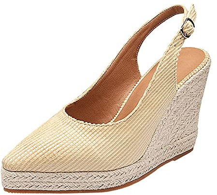 High Heels Damen Sexy Sandalen - Slingback Pumps Mit Schnalle Geschlossen Keilsandalen Pointed Toe Slingpumps Stroh Sohle Slippers Flacher Mund Einzelne Schuhe Partei Kleidschuhe
