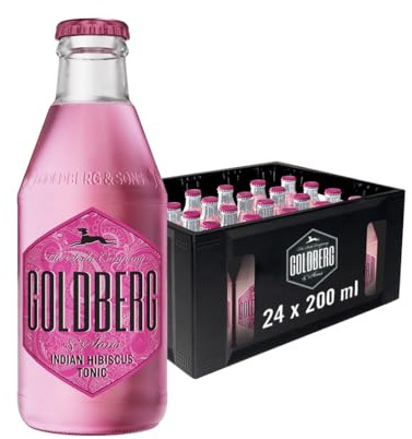 GOLDBERG Indian Hibiscus Tonic mit floraler Note - 24x0,2l Glasflaschen | Premium Tonic mit intensiver floraler Hibiskus-Note und Chinin für Aperitife, Gin Tonic, Cocktails und kreative Mixgetränke