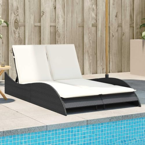 Fasba Sonnenliege, Gartenliege mit Auflagen, Relaxliege Doppelliege Verstellbare Rückenlehne, Gartenmöbel Strandliege Stahlrahmen, Schwarz Poly Rattan
