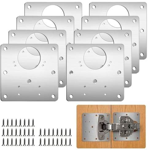 8 Stück Scharnier Reparaturplatte Edelstahl Reparaturset 9×9cm Küchenscharnier Reparaturplatten mit 48 Stück Schrauben für Seitenscharnierplatte Schranktür Reparatur Platte Schrankscharnier Scharniere