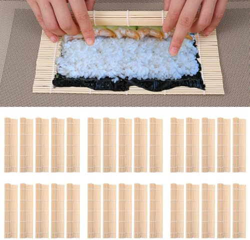 Tobeelec 30 Pcs Woven Bamboo Strips Sushi Rolling Mat, Sushi-Mat Bulk Bamboo Strips Sushi Making Roller Non Stick Square Rolling Mats for Home Party (9.45 x 9.45)