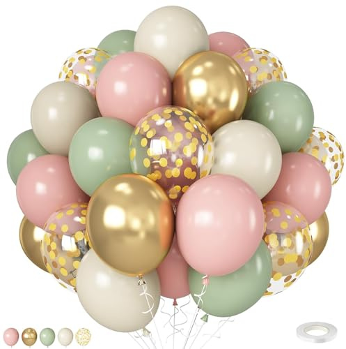 Koboko Luftballon Girlande Rosa Grün, 30 Stk Luftballons Pastell Grüne Rosa Beige, Helium Ballons Grün Gold Geburtstag Party Deko, Pink Ballons Babyparty Deko Mädchen, Pastell Luftballon Hochzeit Deko