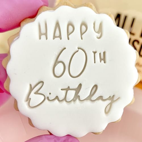 Happy 60th Birthday Cookie Cutter Stamp Embosser fits m&s Biscuits Great for Fondant Icing Sixty 60 Birthday Reusable Marks and Spencers Party Favours Free Matching Cutter