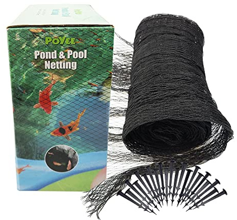 Rete per laghetto da 3 x 9,1 m, per foglie e foglie, rete per laghetto con piccola maglia fine che protegge i pesci koi da uccelli e gatti, pali inclusi