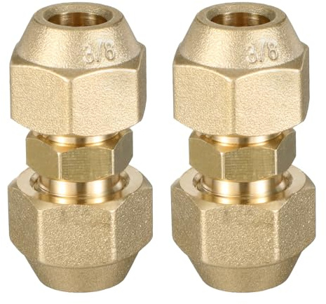 2 pieces 3/8 air conditioning screw connection set, double nipple for copper pipes, no welding required, AC copper pipe coupling adapter with union nut for flare nut, 9.52 mm copper pipe